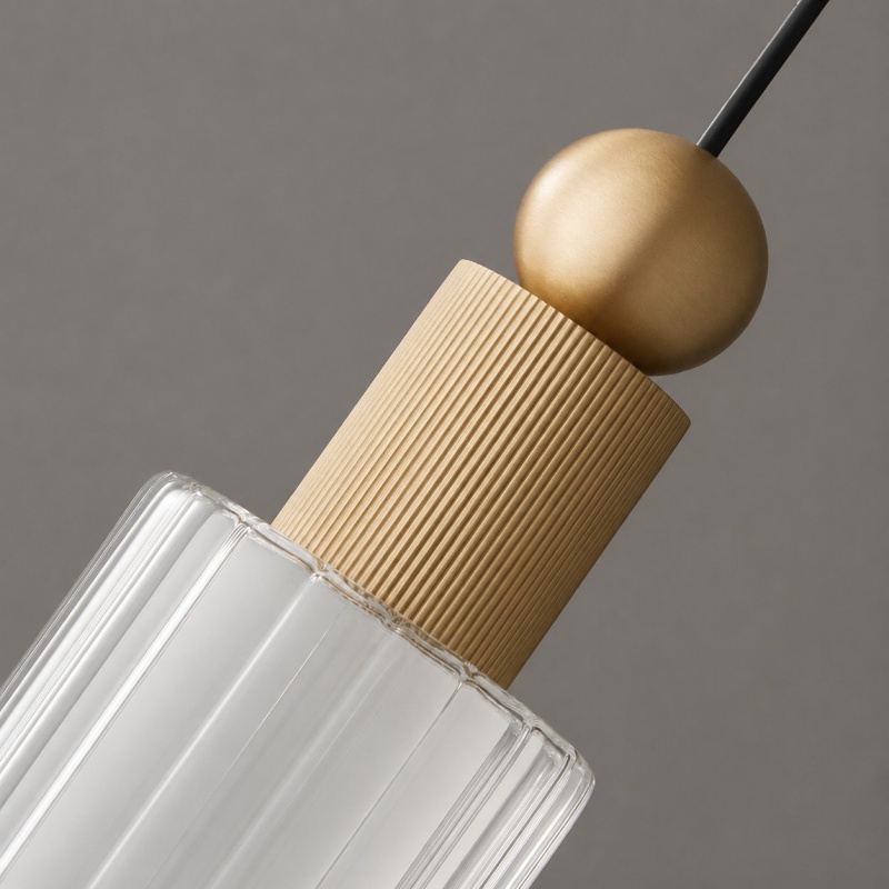 Natural copper ribbed cap and glass shade detail