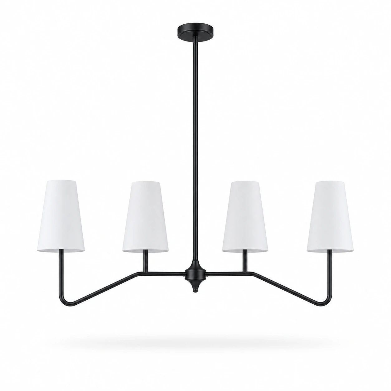 Lampadario lineare Strellux finitura nera con paralumi bianchi