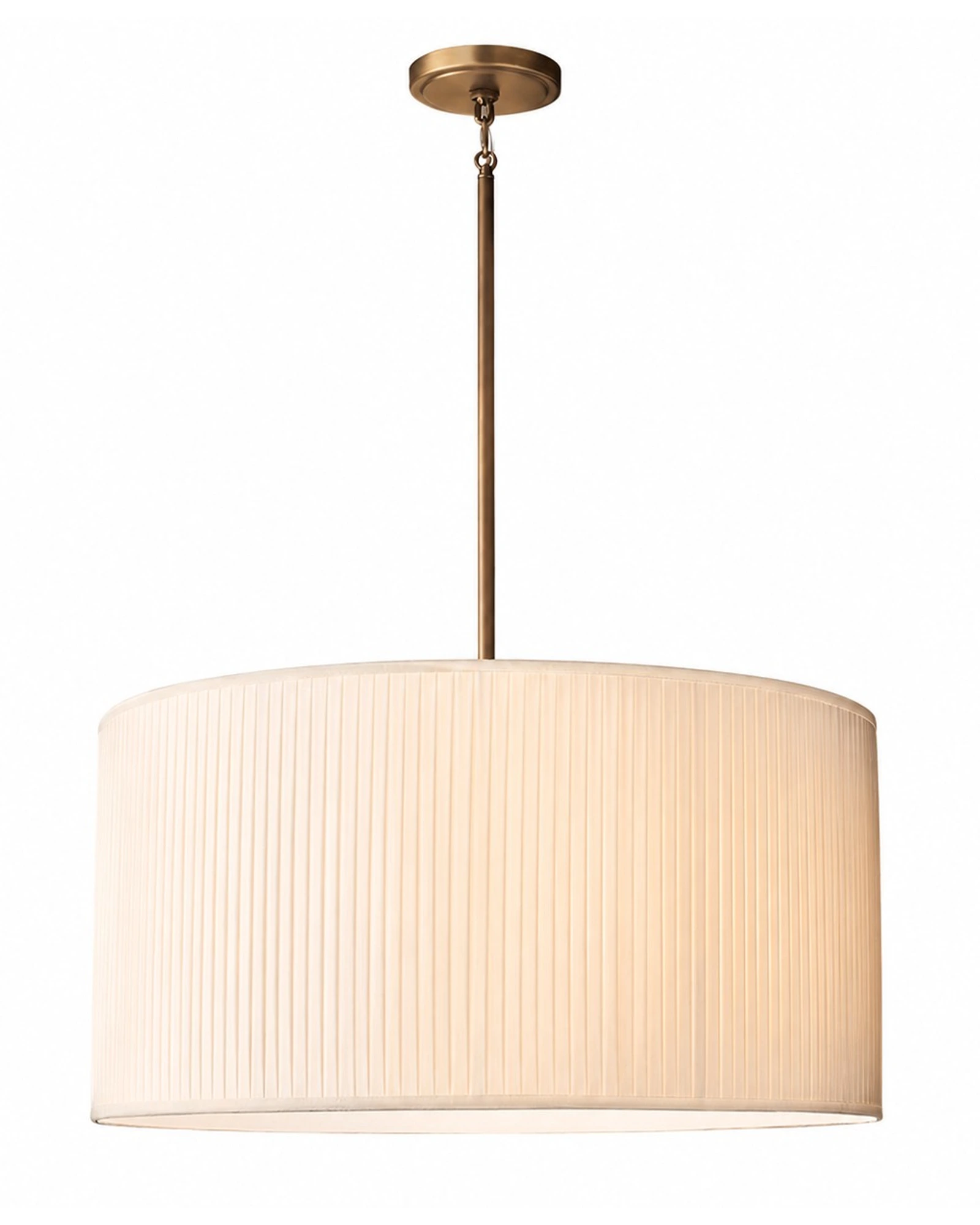 Lampadario Dumora con paralume bianco plissettato e finitura ottone antico