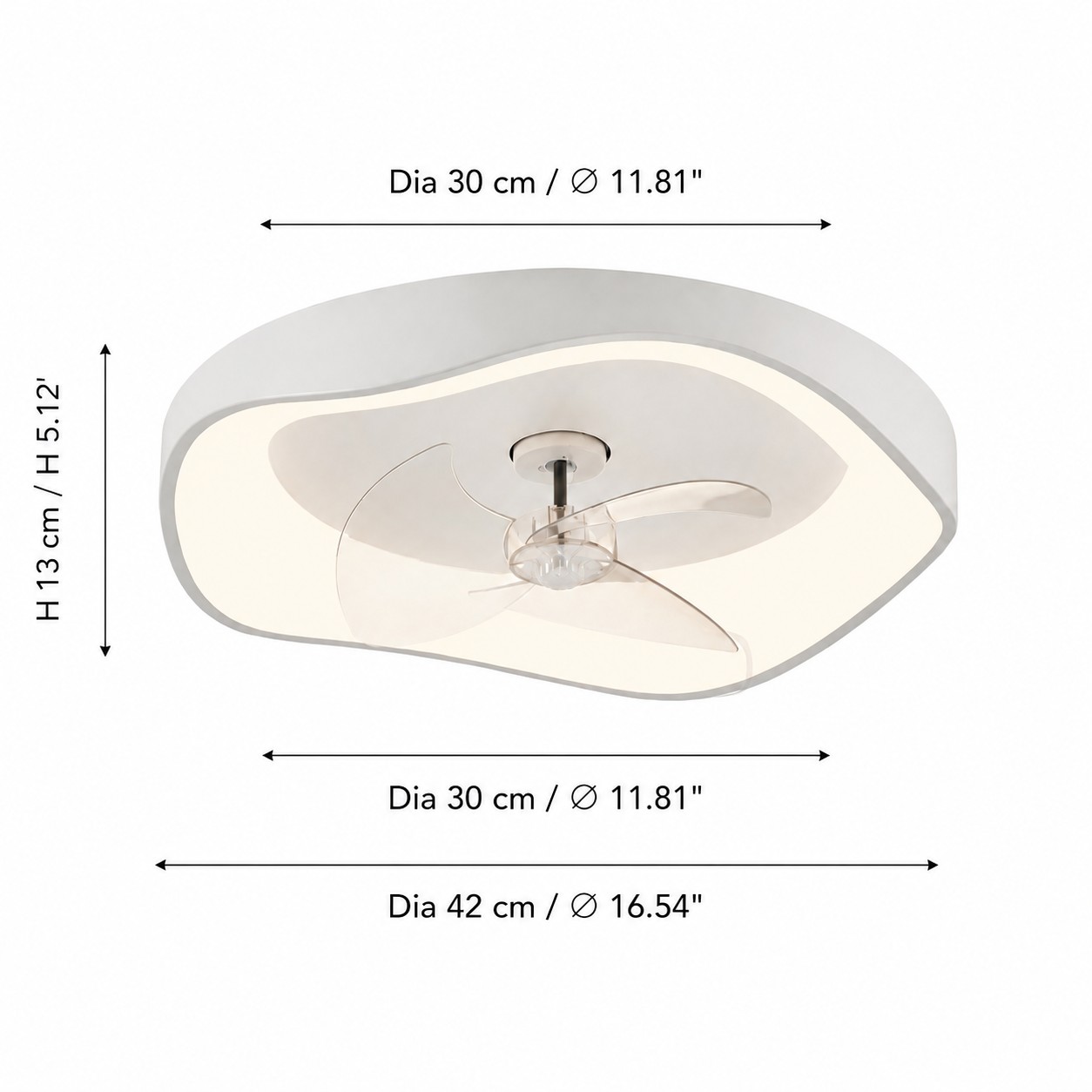 Schema dimensionale della lampada ventilatore da soffitto 42 cm