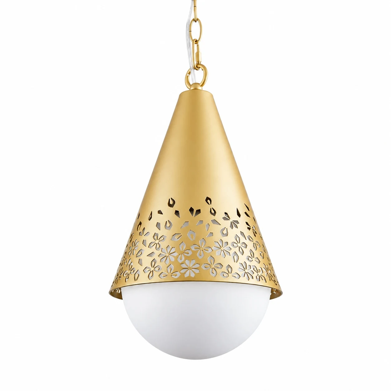 Lampada a sospensione da esterno Baoxela finitura oro opaco con paralume in vetro bianco