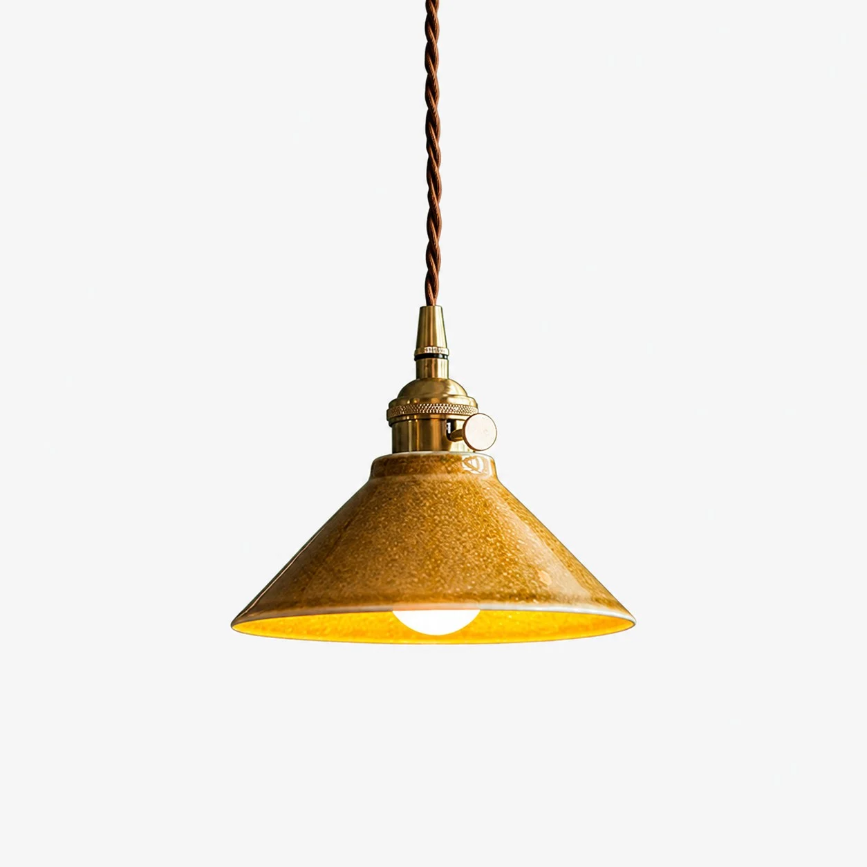Lampadario a sospensione in ceramica smaltata gialla