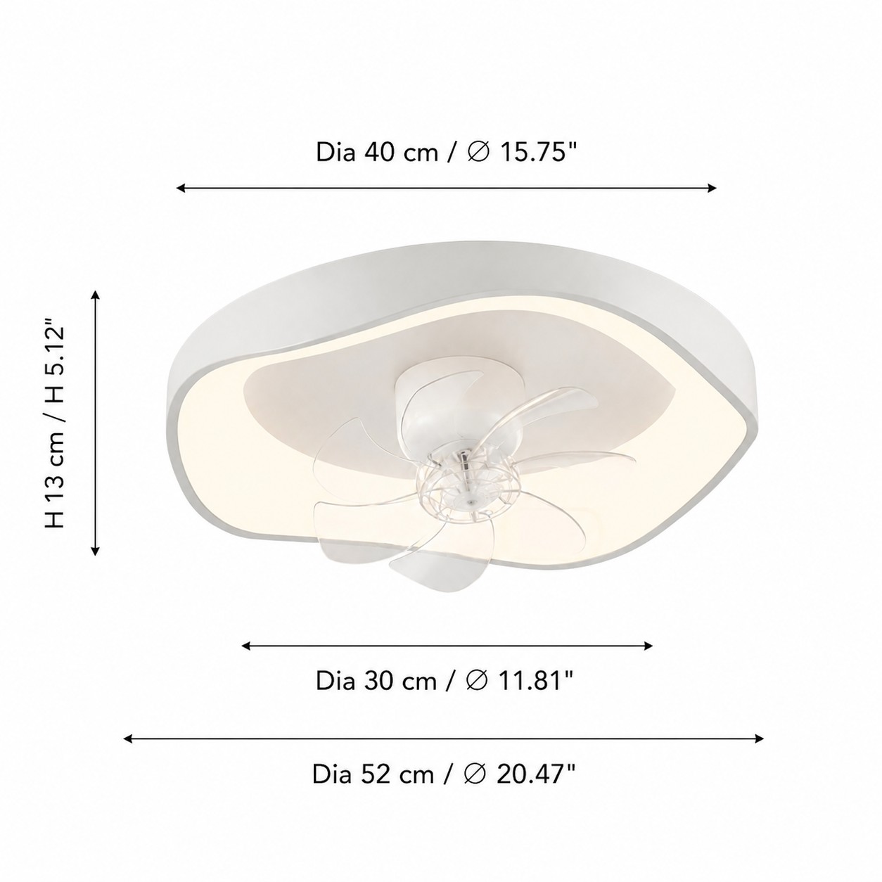 Schema dimensionale della lampada ventilatore da soffitto 52 cm