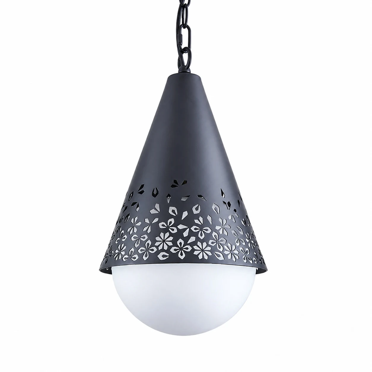 Lampada a sospensione da esterno Baoxela finitura nero opaco con paralume in vetro bianco