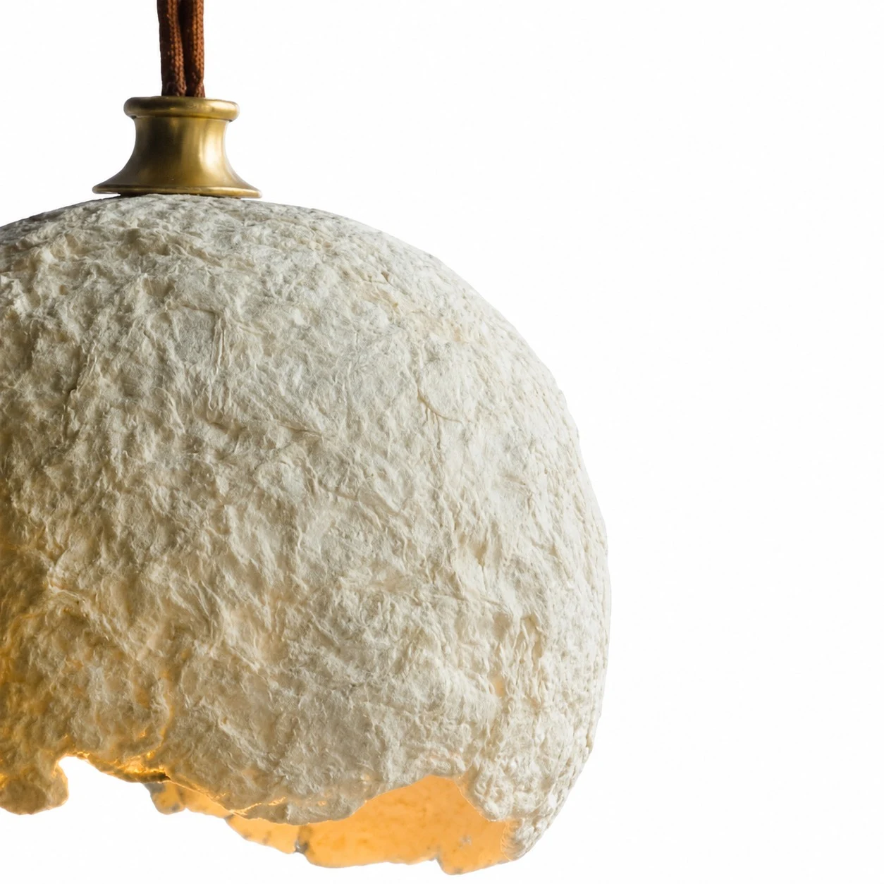 Large close view of textured rice paper pendant shade