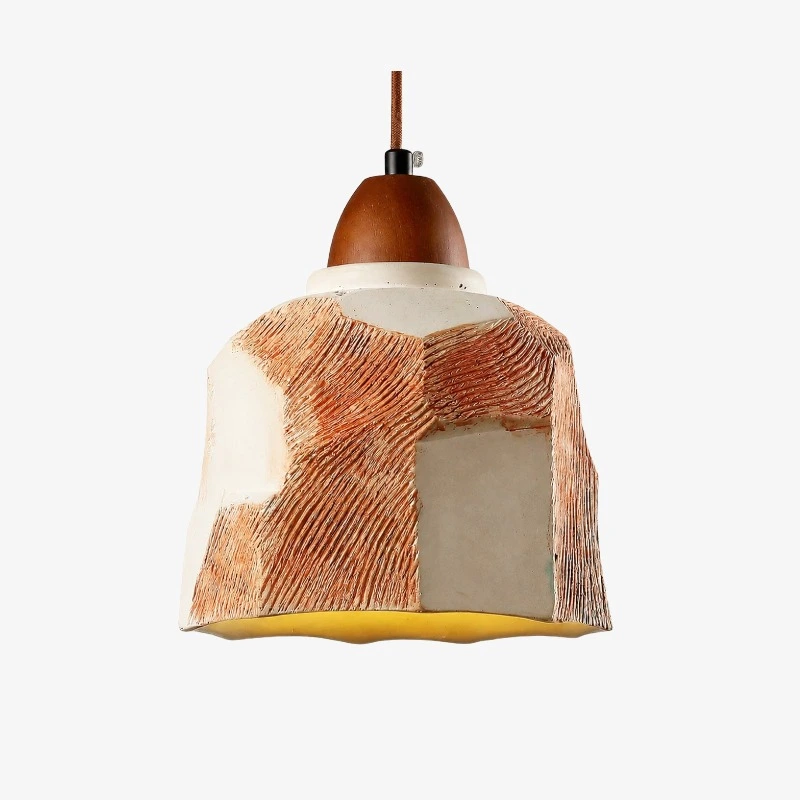 Single microcement and wood pendant light