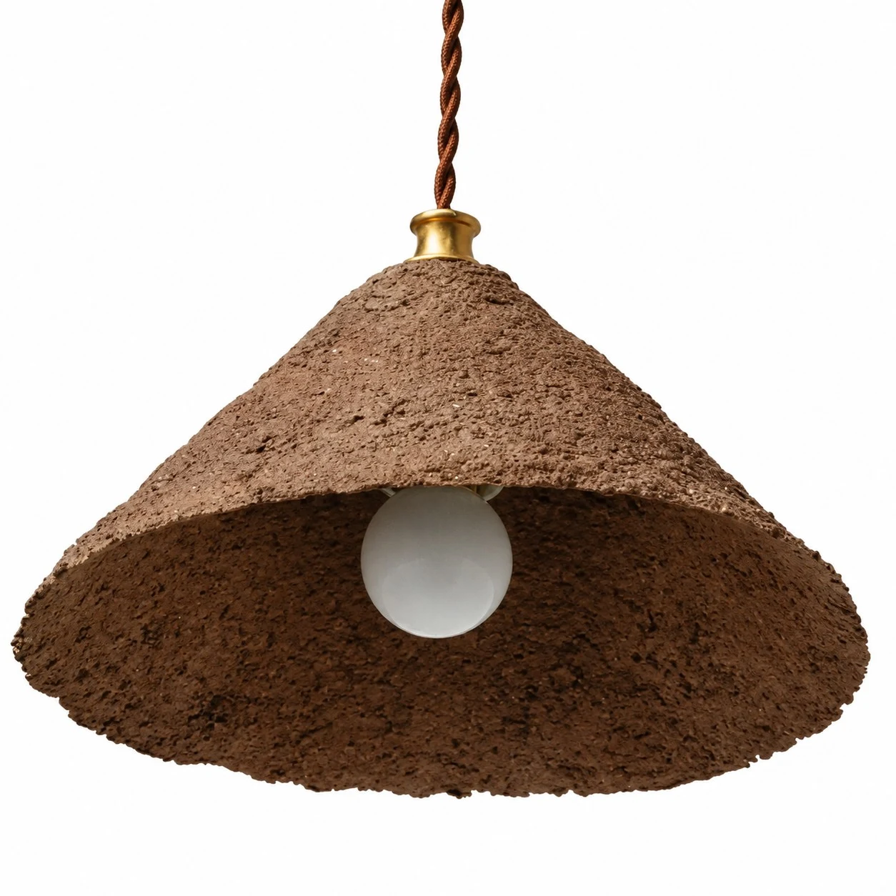 Bulb visible under the conical pendant shade