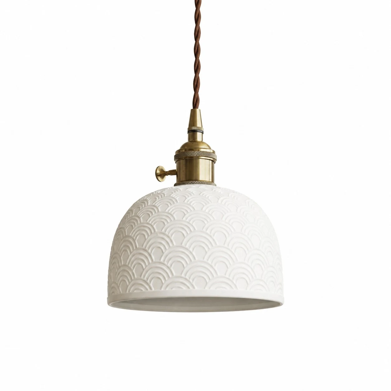 Lampada a sospensione Bowl Wave in ceramica bianca e ottone