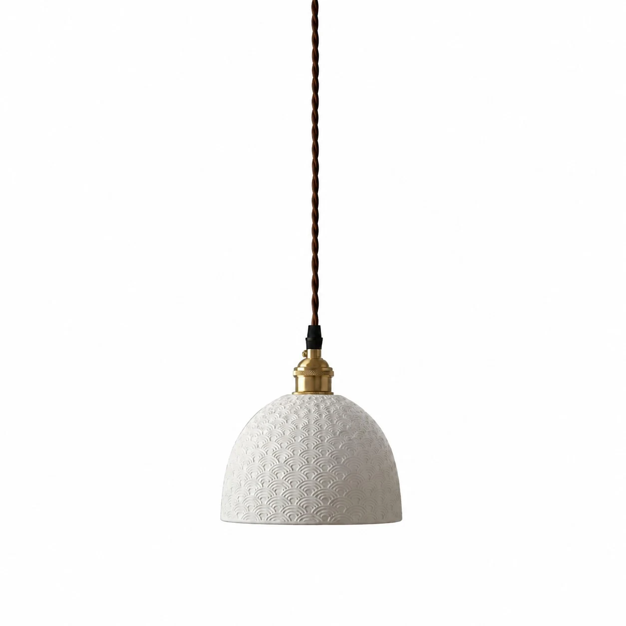 Lampada a sospensione Bowl Cloud in ceramica bianca e ottone